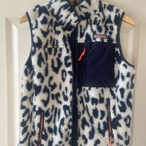 Vineyard Vines Leopard Cheetah SuperShep Sherpa Fleece Vest Size S NWT 🐆